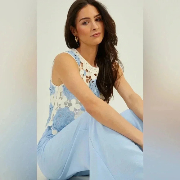 NEW with tags (NWT) Altar’d State Cara Crochet White and Baby Blue Tank Top - Picture 2 of 5